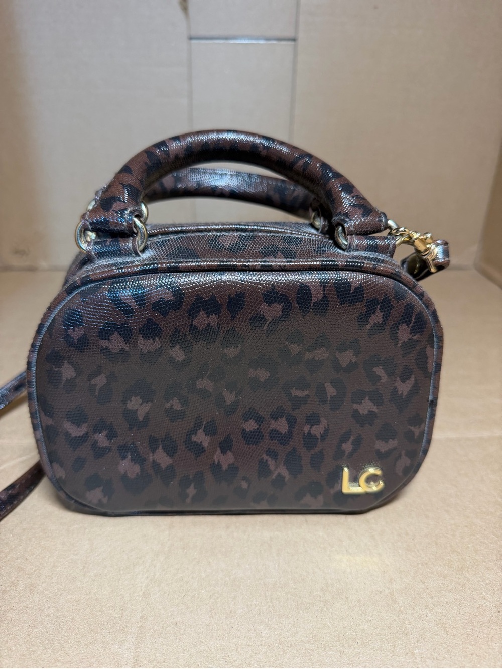 Liz Claiborne Brown Leopard Print Mini Top-Handle Crossbody